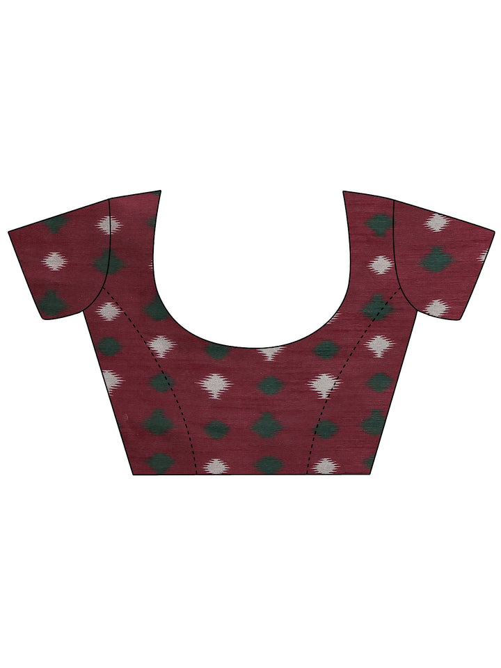 Green Ikat Printed Silk Saree With Unstitched Blouse Piece