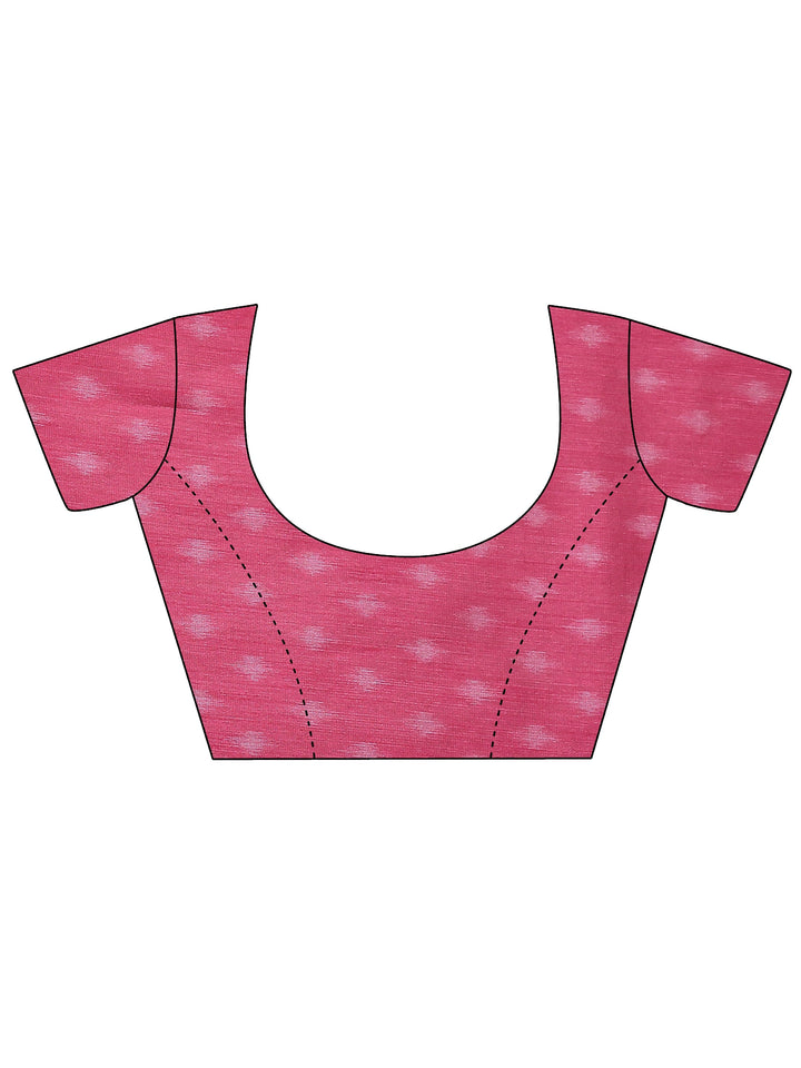 Navy Blue Ikat Printed Silk Saree With Unstitched Blouse Piece