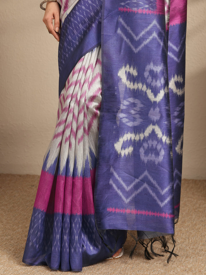 Blue Abstract Printed Silk Saree With Unstitched Blouse Piece