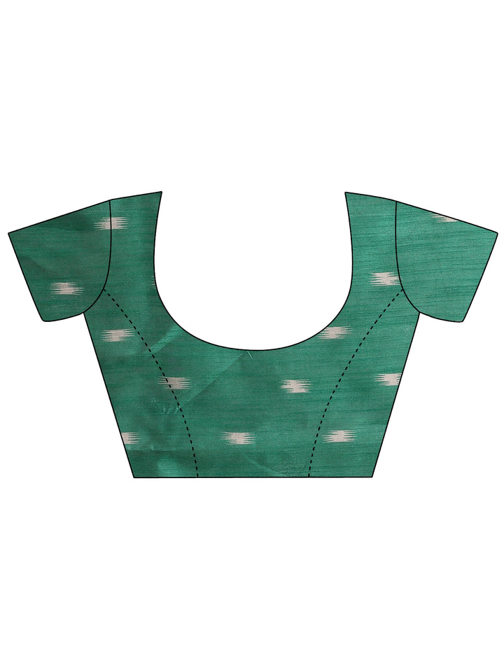 Green Chevron Printed Silk Saree With Unstitched Blouse Piece