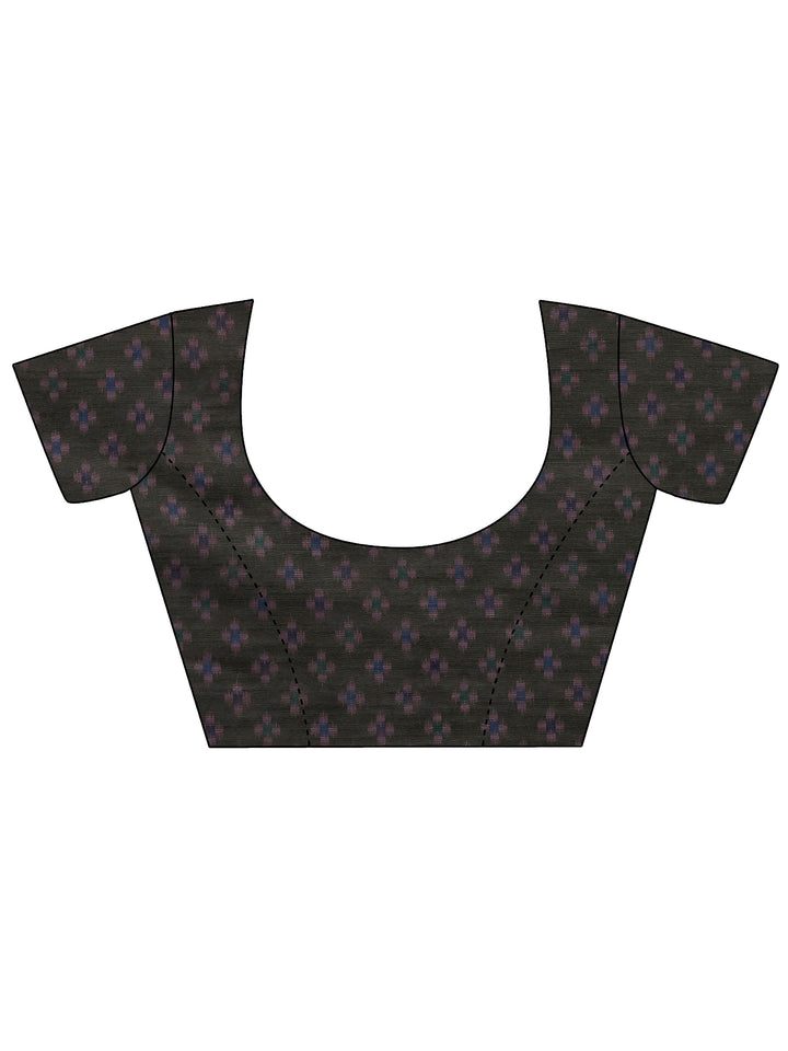 Burgundy Ikat Printed Silk Saree With Unstitched Blouse Piece