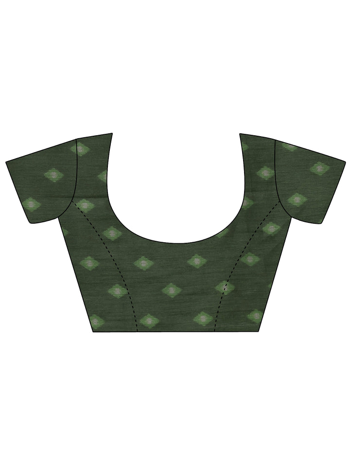 Purple Ikat Printed Silk Saree With Unstitched Blouse Piece