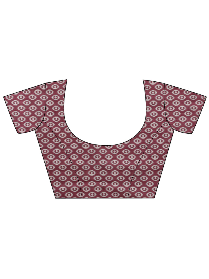 Magenta Ikat Printed Silk Saree With Unstitched Blouse Piece