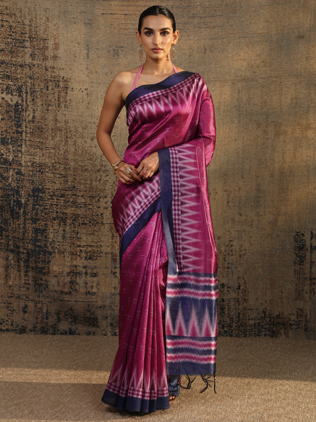 Pink Woven Design Silk Saree With Unstitched Blouse Piece