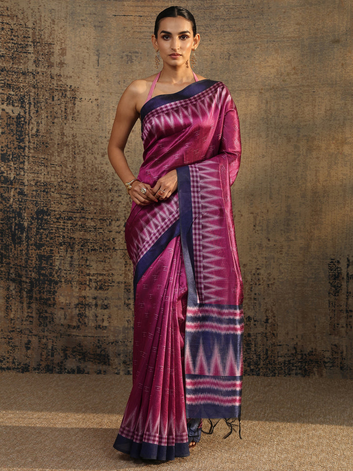 Pink Woven Design Silk Saree With Unstitched Blouse Piece
