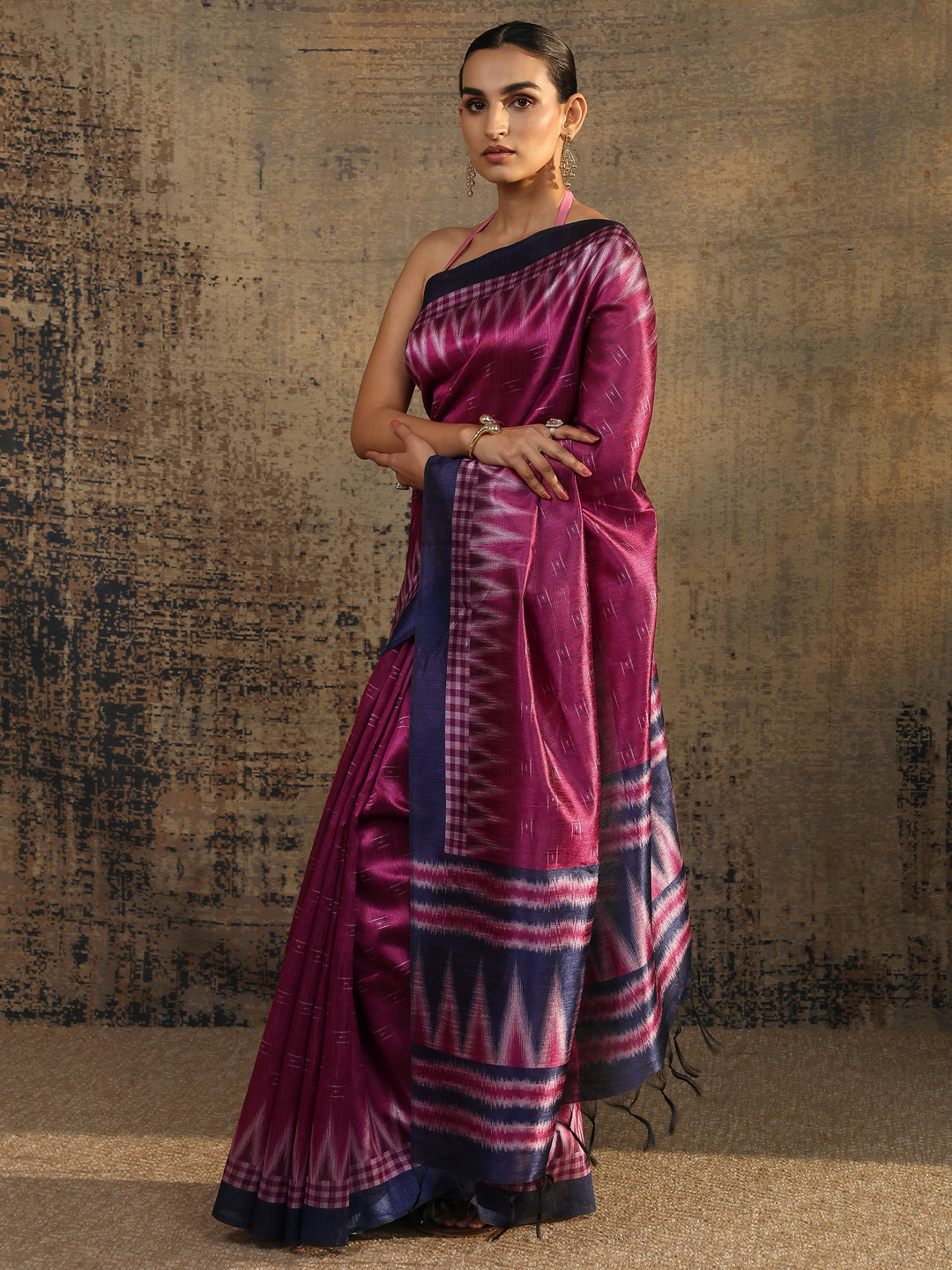 Pink Woven Design Silk Saree With Unstitched Blouse Piece
