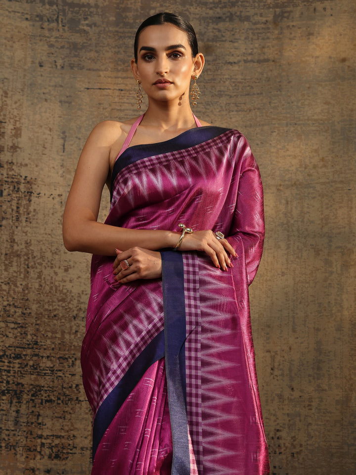 Pink Woven Design Silk Saree With Unstitched Blouse Piece