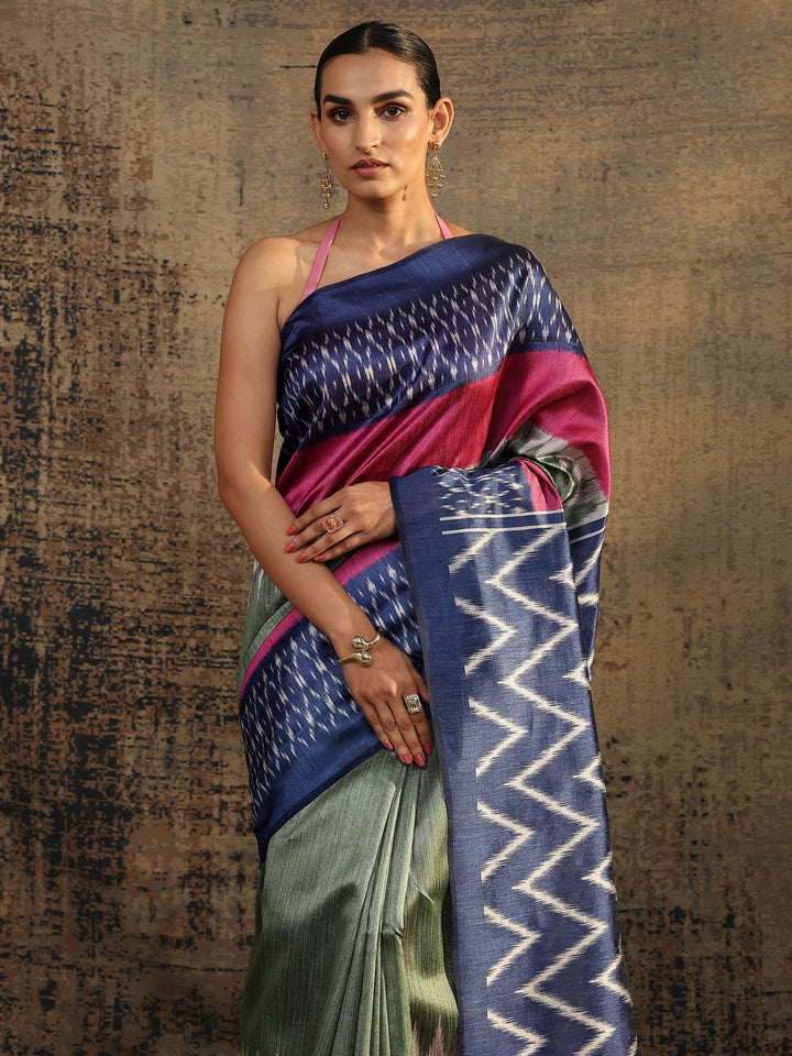 Multi Chevron Printed Silk Saree With Unstitched Blouse Piece