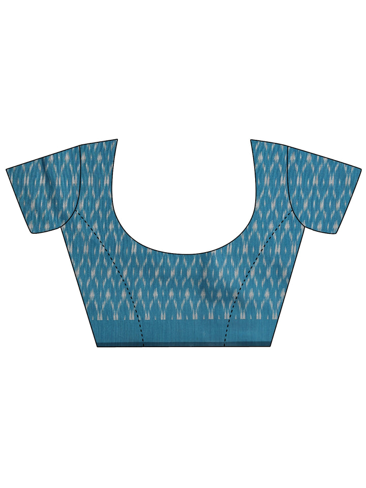 Olive Ikat Printed Silk Saree With Unstitched Blouse Piece