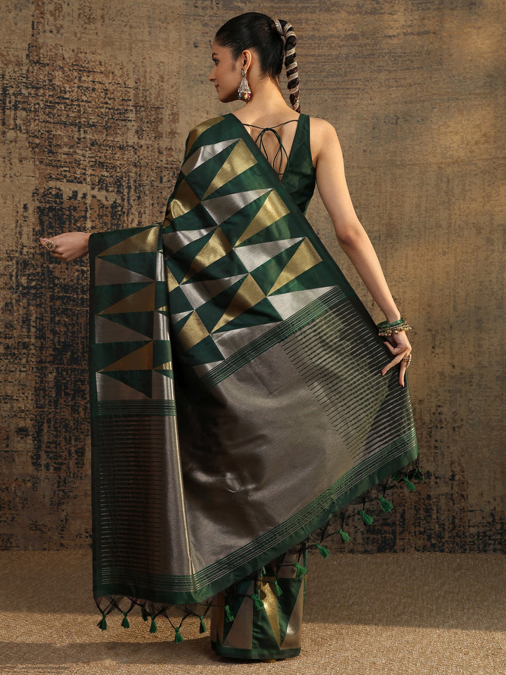 Green Woven Design Silk Blend Saree With Unstitched Blouse Piece
