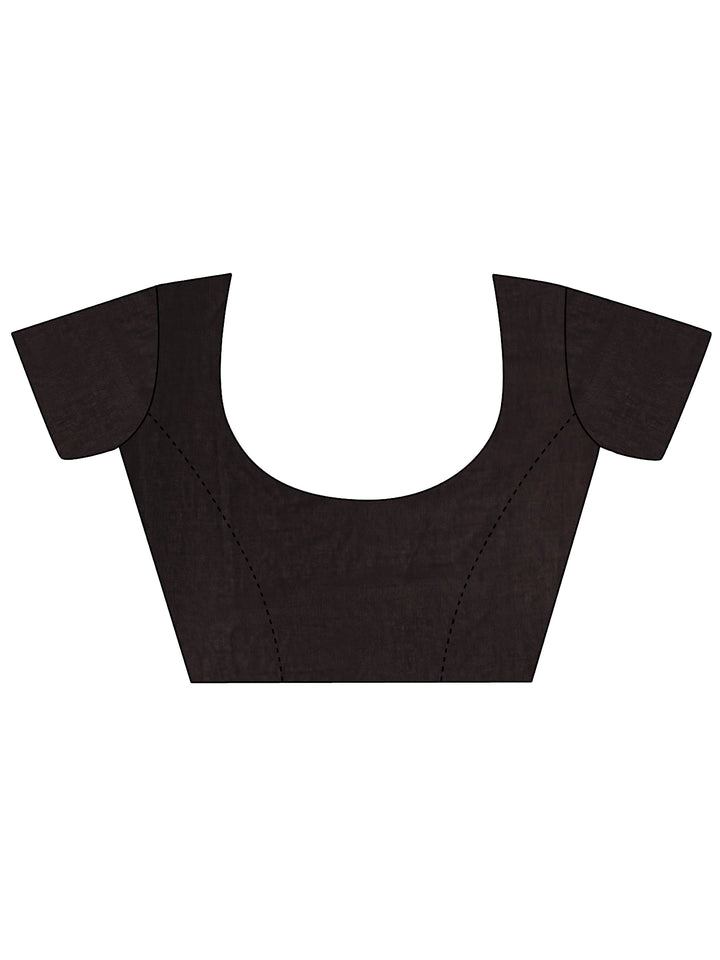 Black Polka Dots Printed Cotton Saree With Unstitched Blouse Piece