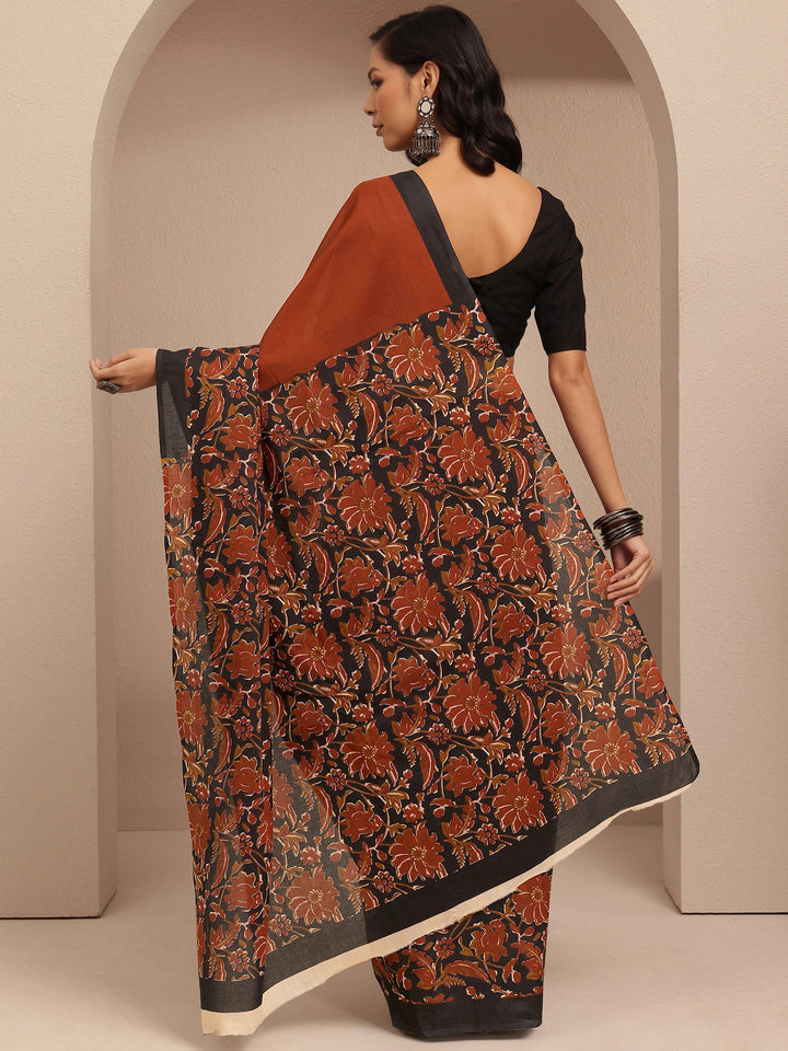 Rust Solid Cotton Saree With Unstitched Blouse Piece