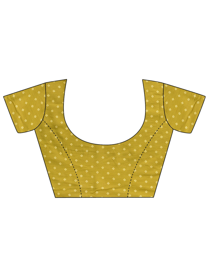 Lime Green Striped Printed Cotton Saree With Unstitched Blouse Piece