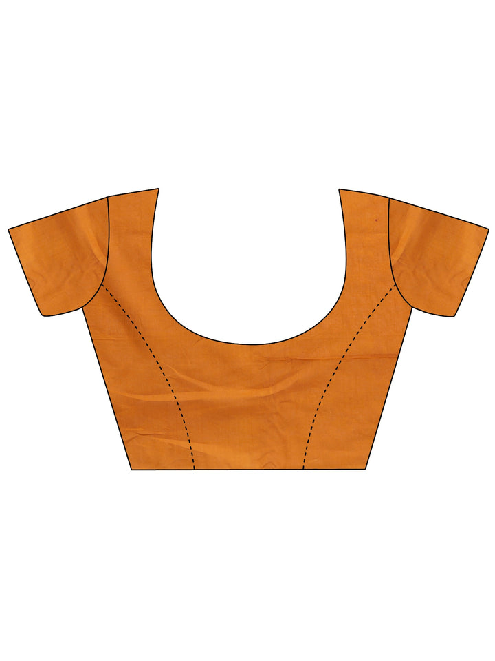 Navy Blue Printed Cotton Saree With Unstitched Blouse Piece