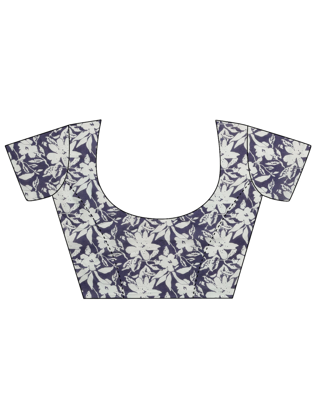 Navy Blue Chevron Printed Cotton Saree With Unstitched Blouse Piece