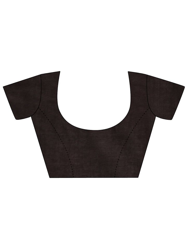 Black Printed Cotton Saree With Unstitched Blouse Piece