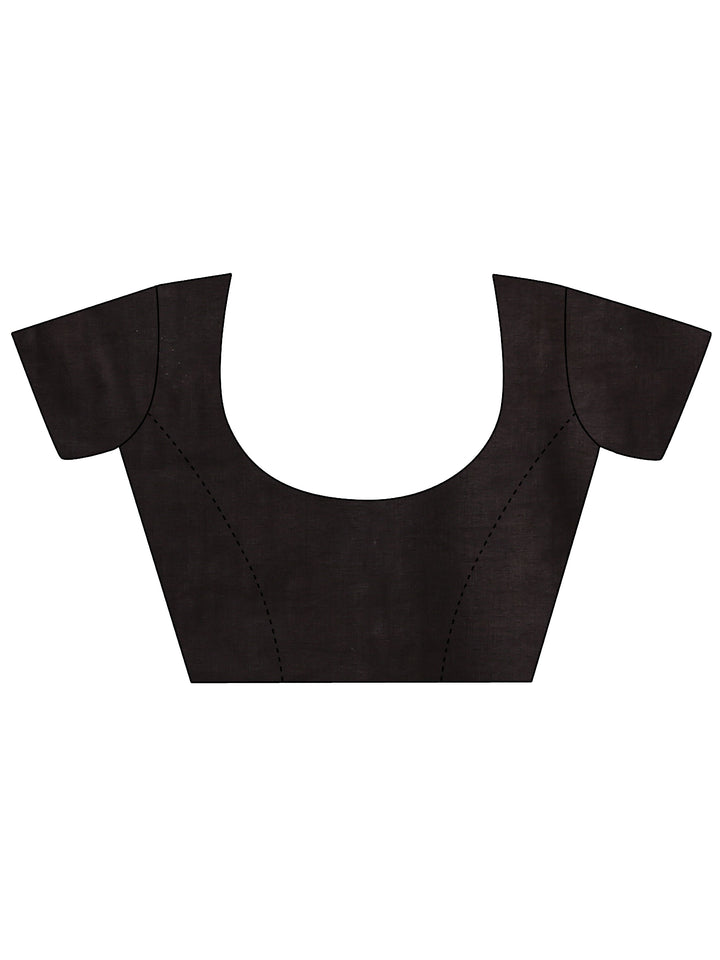 Brown Block Printed Cotton Saree With Unstitched Blouse Piece