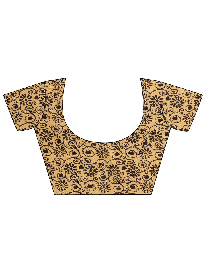 Black Printed Cotton Saree With Unstitched Blouse Piece