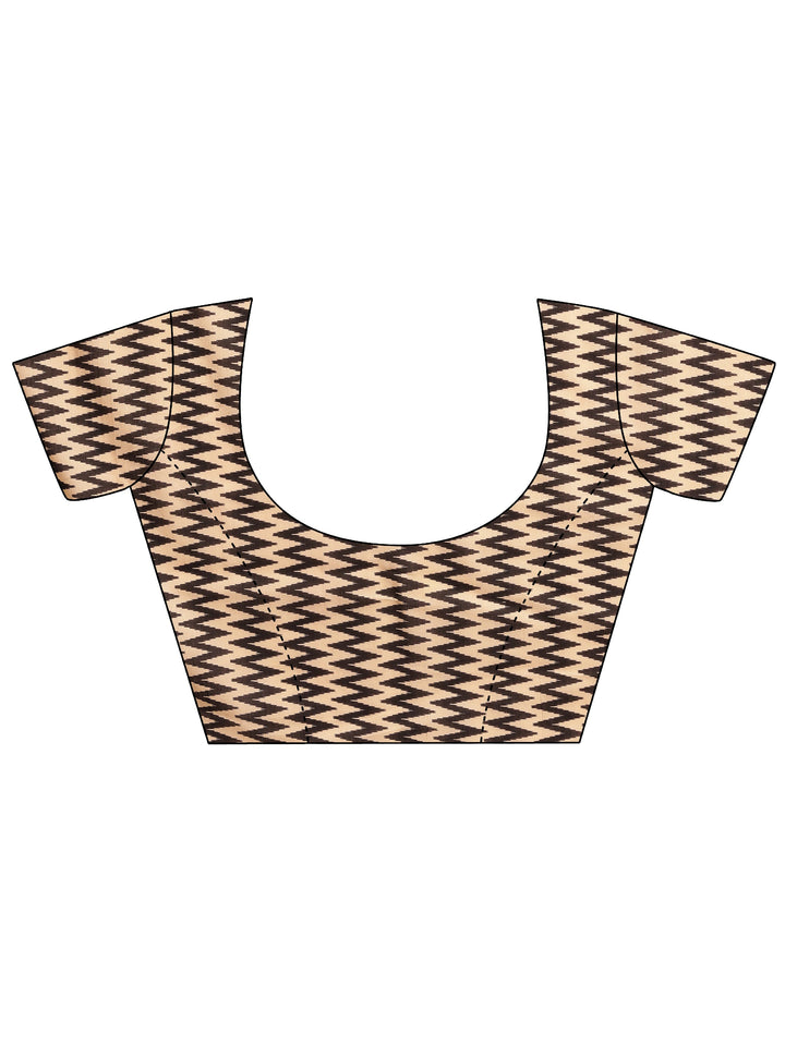 Black Block Printed Cotton Saree With Unstitched Blouse Piece