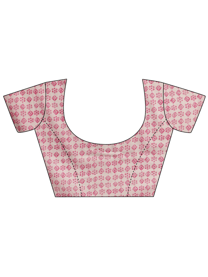 White Printed Cotton Saree With Unstitched Blouse Piece