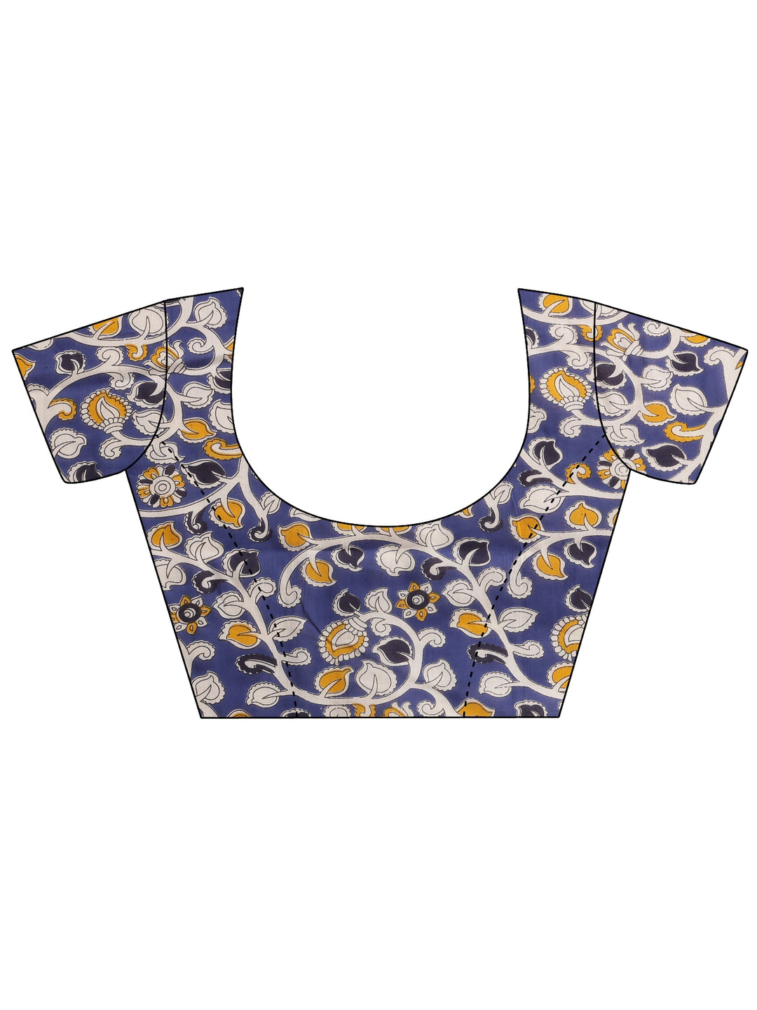 Navy Blue Printed Cotton Saree With Unstitched Blouse Piece