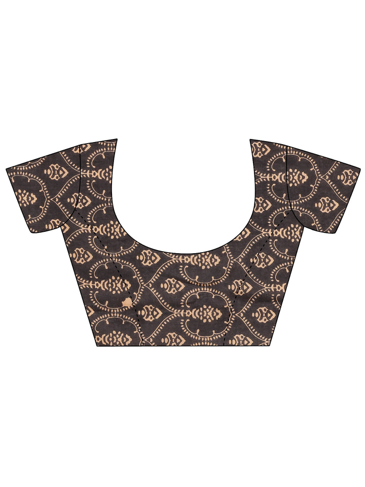 Red Printed Cotton Saree With Unstitched Blouse Piece