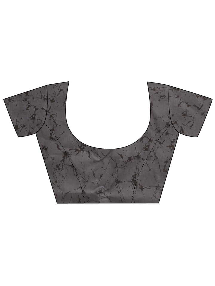 Red Printed Cotton Saree With Unstitched Blouse Piece