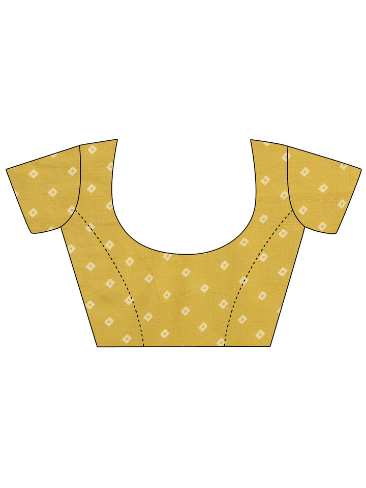 Yellow Bandhani Printed Cotton Saree With Unstitched Blouse Piece