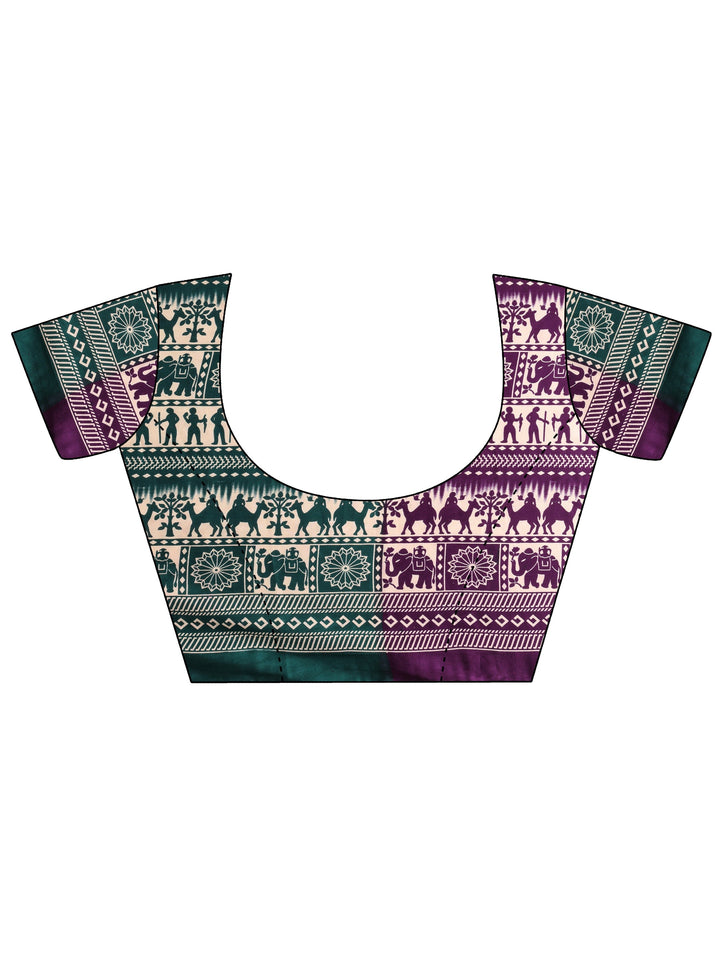 Multi Tribal Printed Silk Blend Saree With Unstitched Blouse Piece