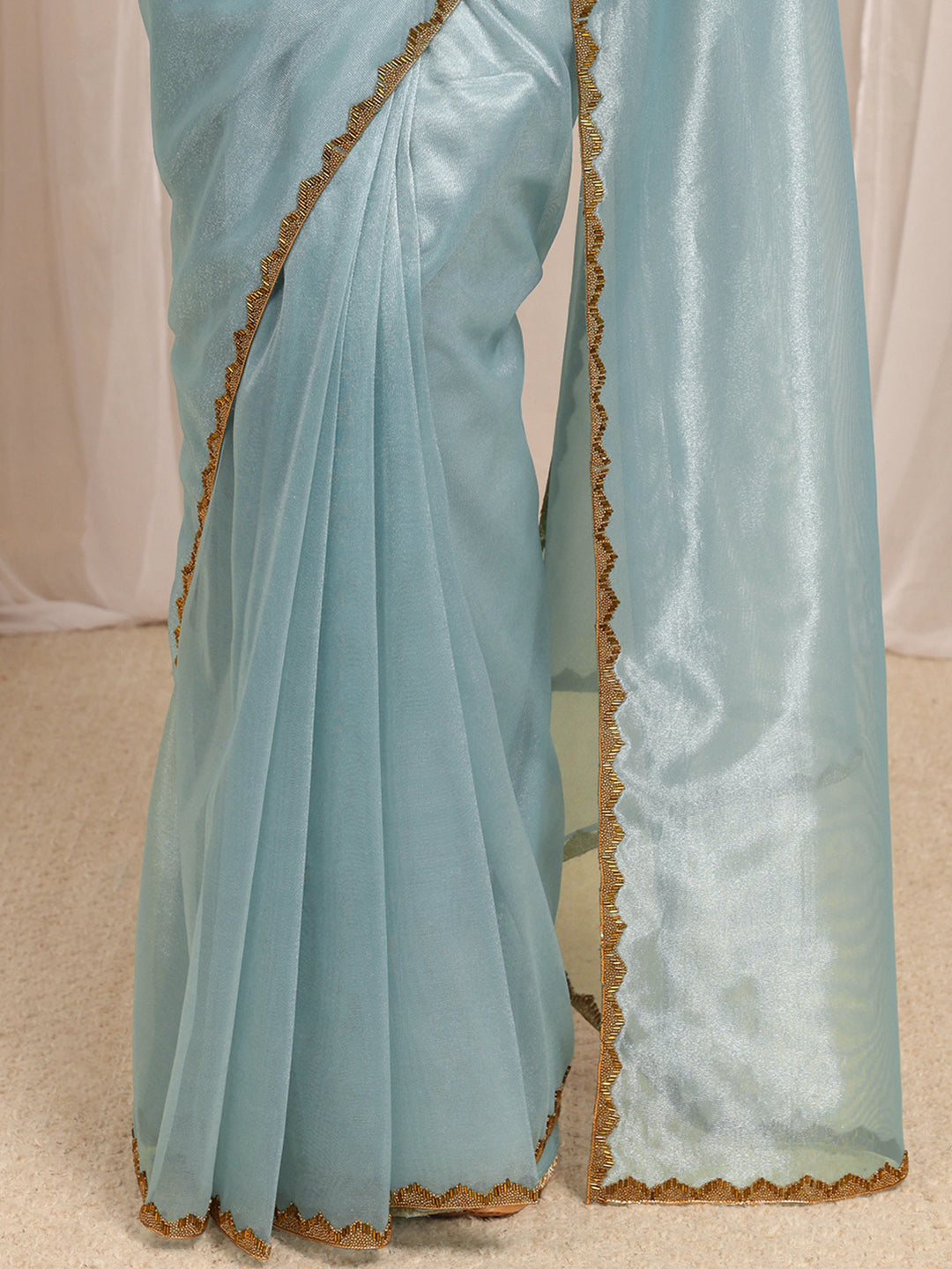 Blue Woven Design Net Saree With Unstitched Blouse Piece