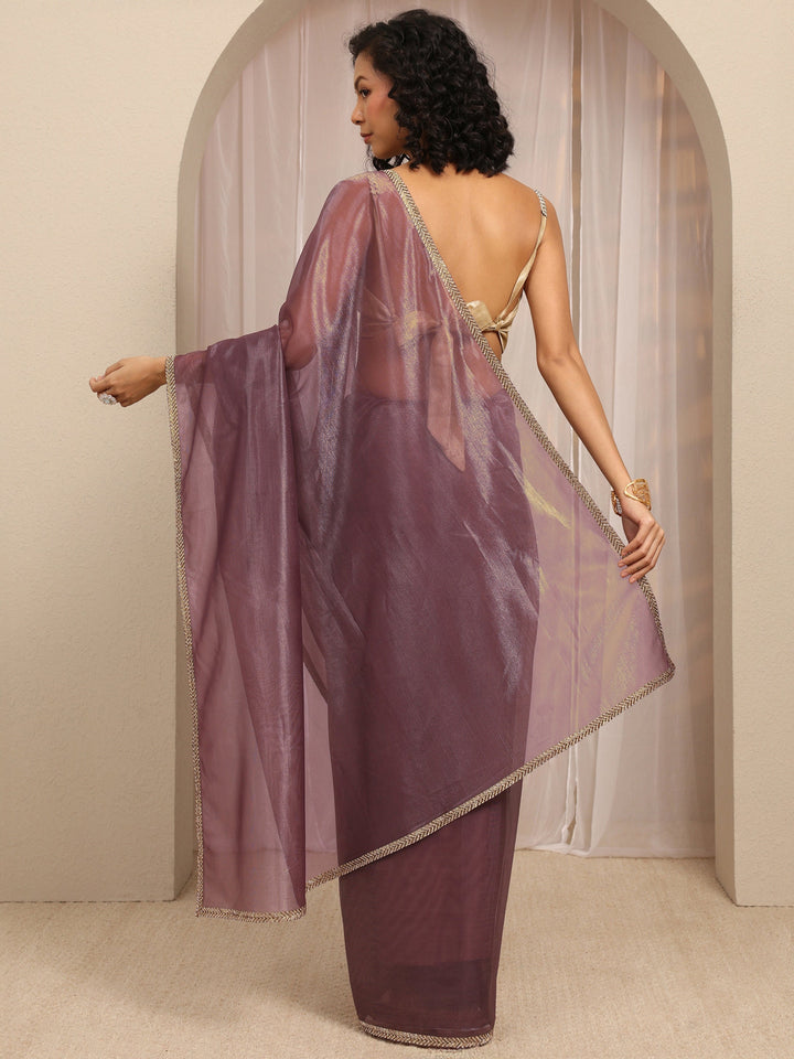 Purple Woven Design Net Saree With Unstitched Blouse Piece