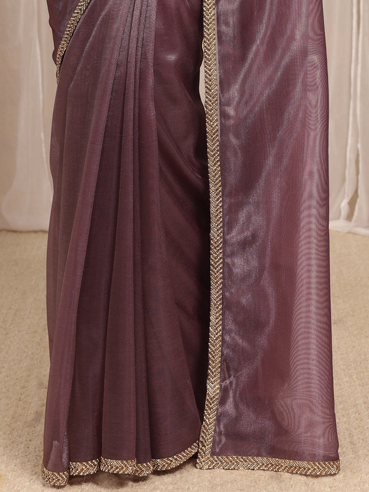 Purple Woven Design Net Saree With Unstitched Blouse Piece