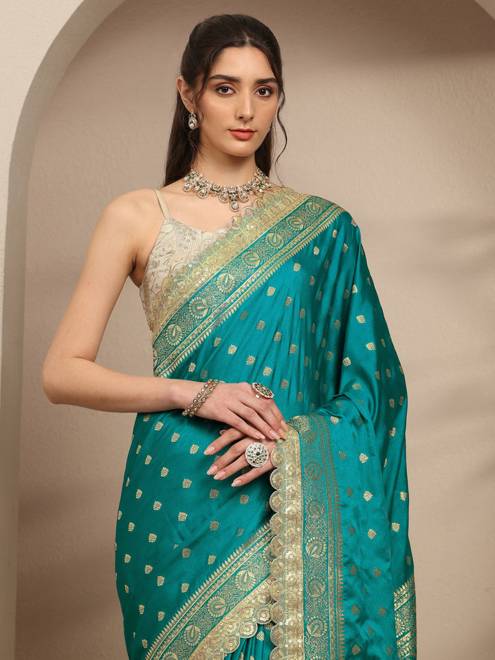 Green Ethnic Motifs Woven Design Silk Blend Saree With Unstitched Blouse Piece
