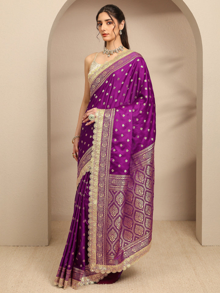Purple Ethnic Motifs Woven Design Silk Blend Saree With Unstitched Blouse Piece