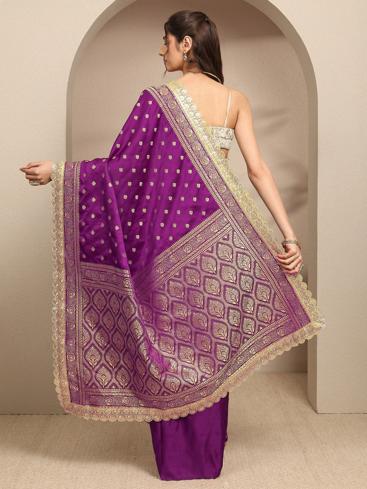 Purple Ethnic Motifs Woven Design Silk Blend Saree With Unstitched Blouse Piece