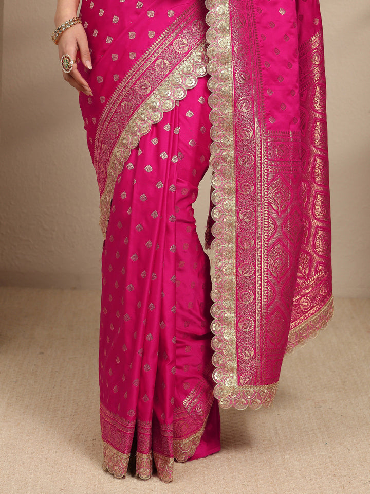 Pink Ethnic Motifs Woven Design Silk Blend Saree With Unstitched Blouse Piece