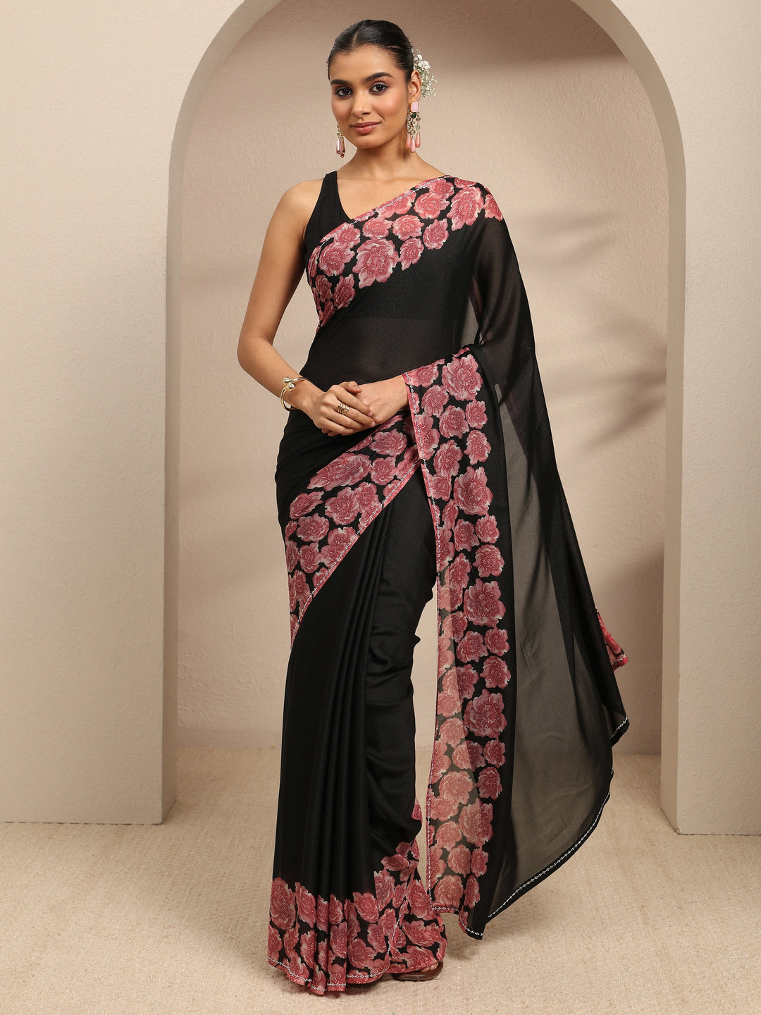 Black Ombre Solid Silk Blend Saree With Unstitched Blouse Piece