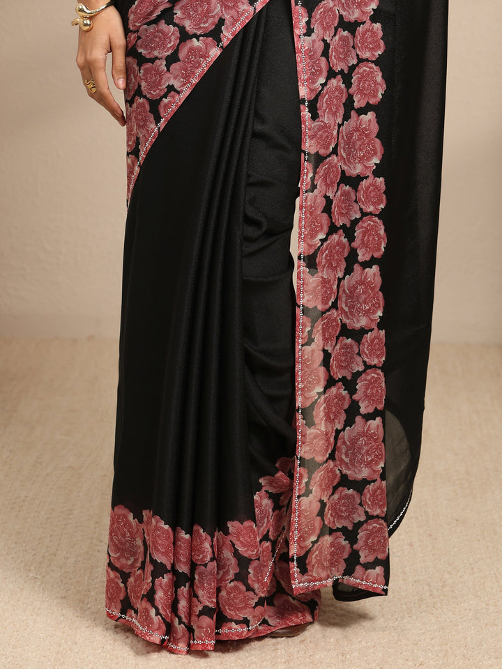 Black Ombre Solid Silk Blend Saree With Unstitched Blouse Piece