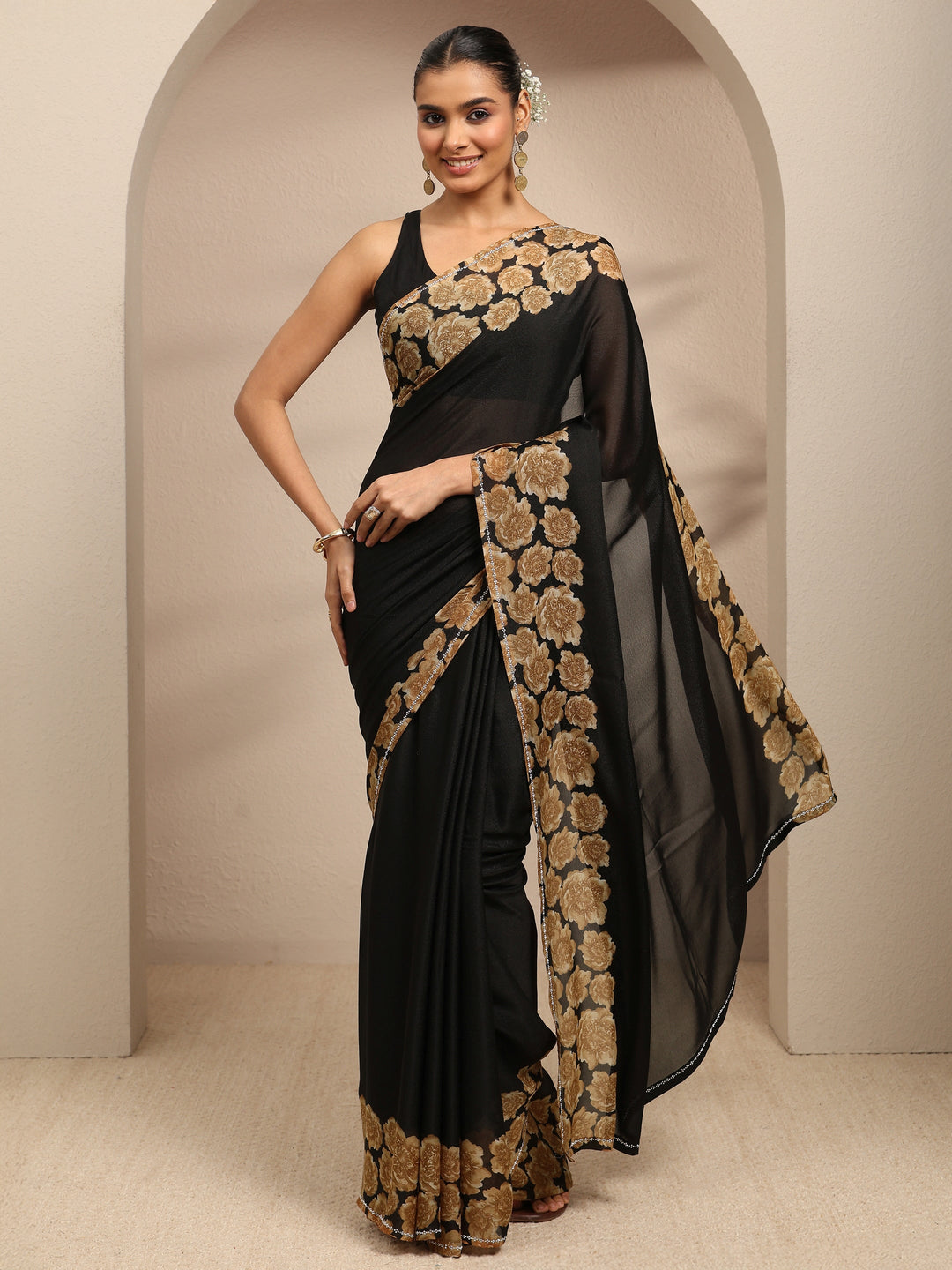 Black Ombre Solid Silk Blend Saree With Unstitched Blouse Piece