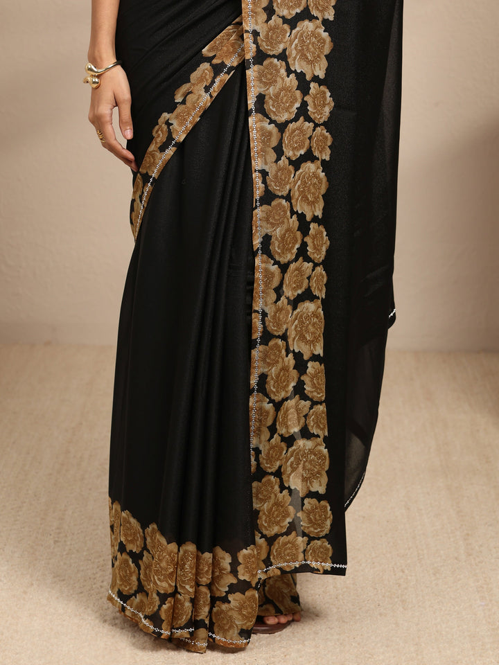 Black Ombre Solid Silk Blend Saree With Unstitched Blouse Piece