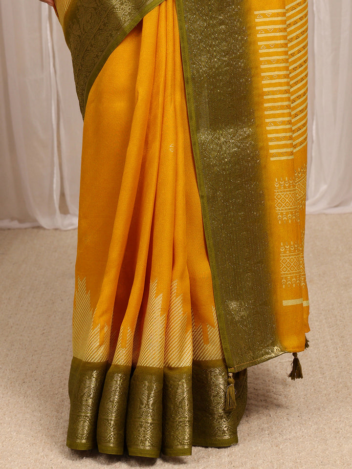 Mustard Woven Design Silk Blend Saree With Unstitched Blouse Piece