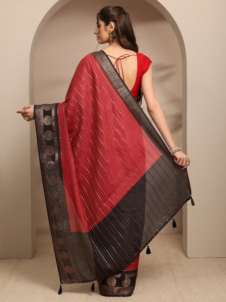 Red Ethnic Motifs Woven Design Silk Blend Saree With Unstitched Blouse Piece