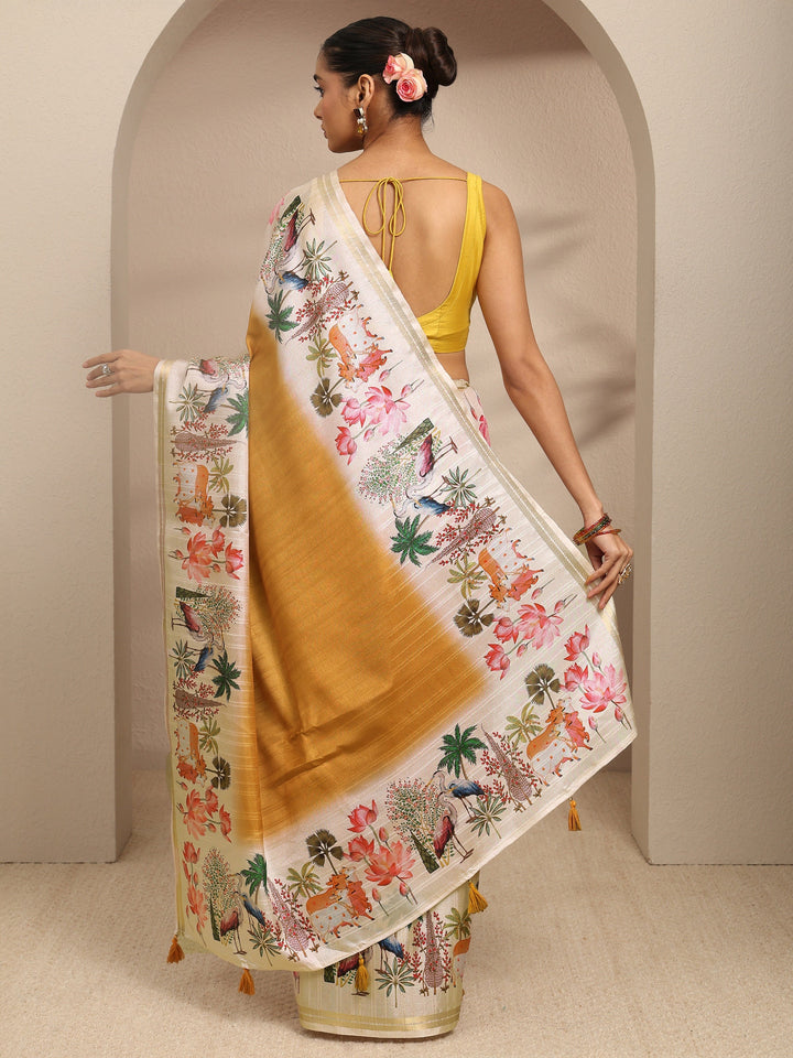 Mustard Ombre Solid Silk Blend Saree With Unstitched Blouse Piece