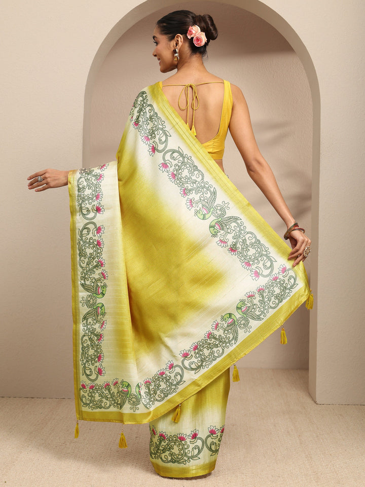 Mustard Ombre Solid Silk Blend Saree With Unstitched Blouse Piece