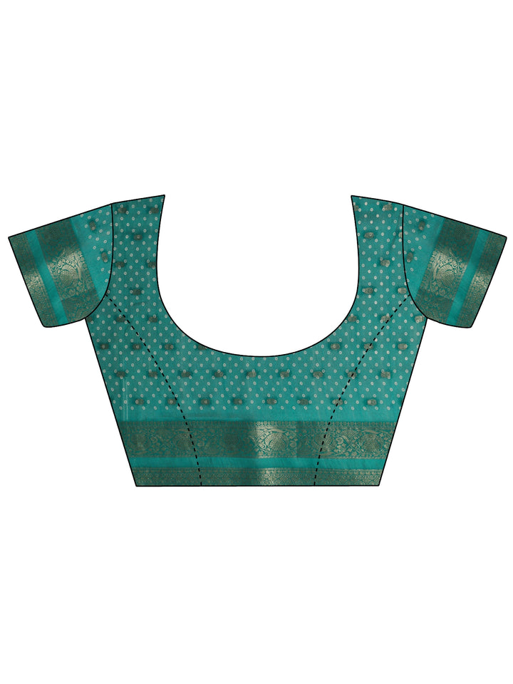 Green Floral Printed Silk Blend Saree With Unstitched Blouse Piece