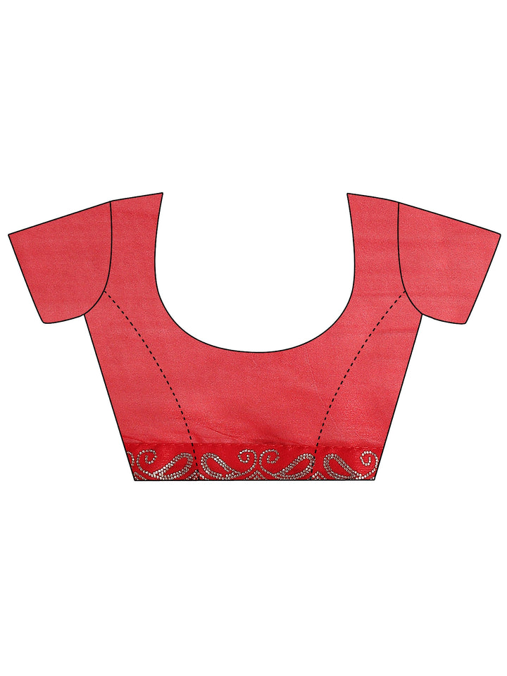 Red Ethnic Motifs Printed Silk Blend Saree With Unstitched Blouse Piece