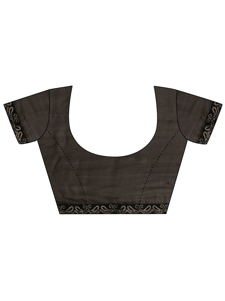 Black Printed Silk Blend Saree With Unstitched Blouse Piece