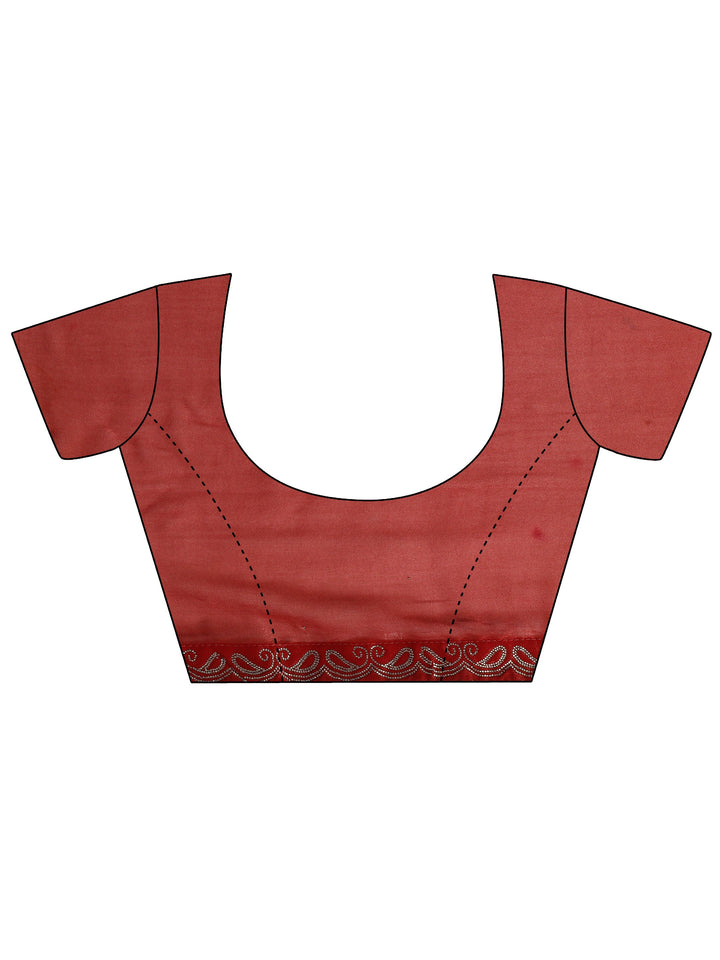 Brown Ethnic Motifs Printed Silk Blend Saree With Unstitched Blouse Piece