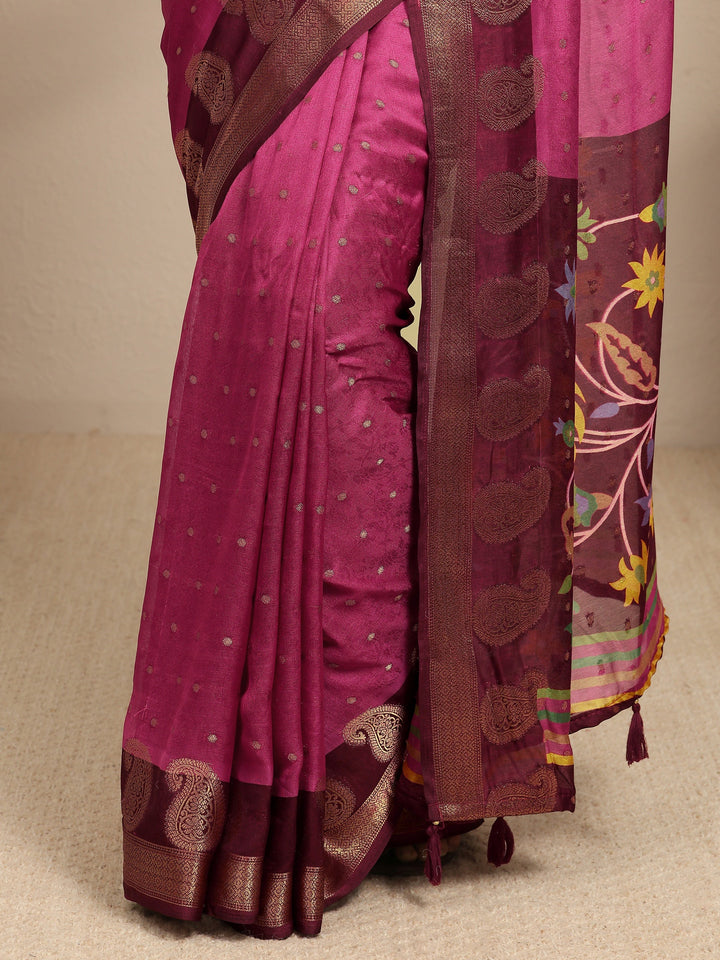 Pink Paisley Woven Design Silk Blend Saree With Unstitched Blouse Piece