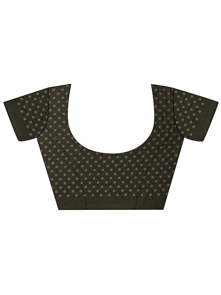 Black Floral Printed Silk Blend Saree With Unstitched Blouse Piece